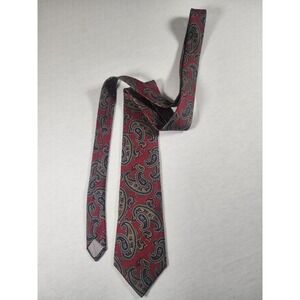 Don Loper Beverly Hills Mens Silk Tie Red Navy Blue Gold Paisley Necktie Vintage